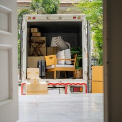 moving truck being loaded with self storage items