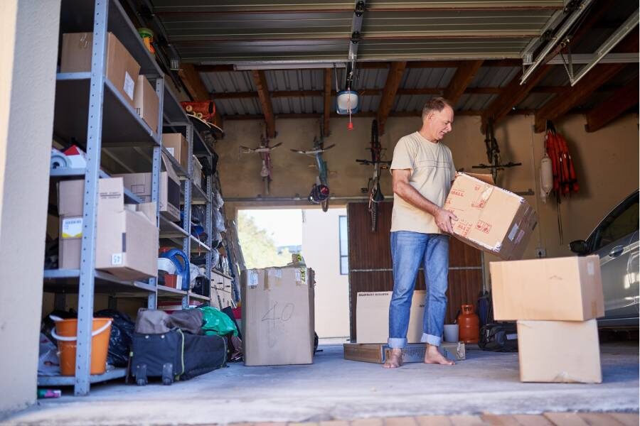 man putting items into a self storage unit in Dallas