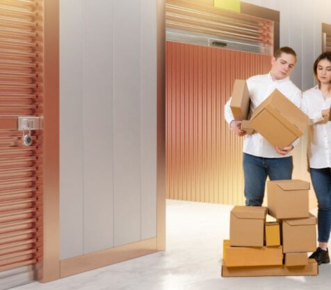 a couple organizing their self storage locker